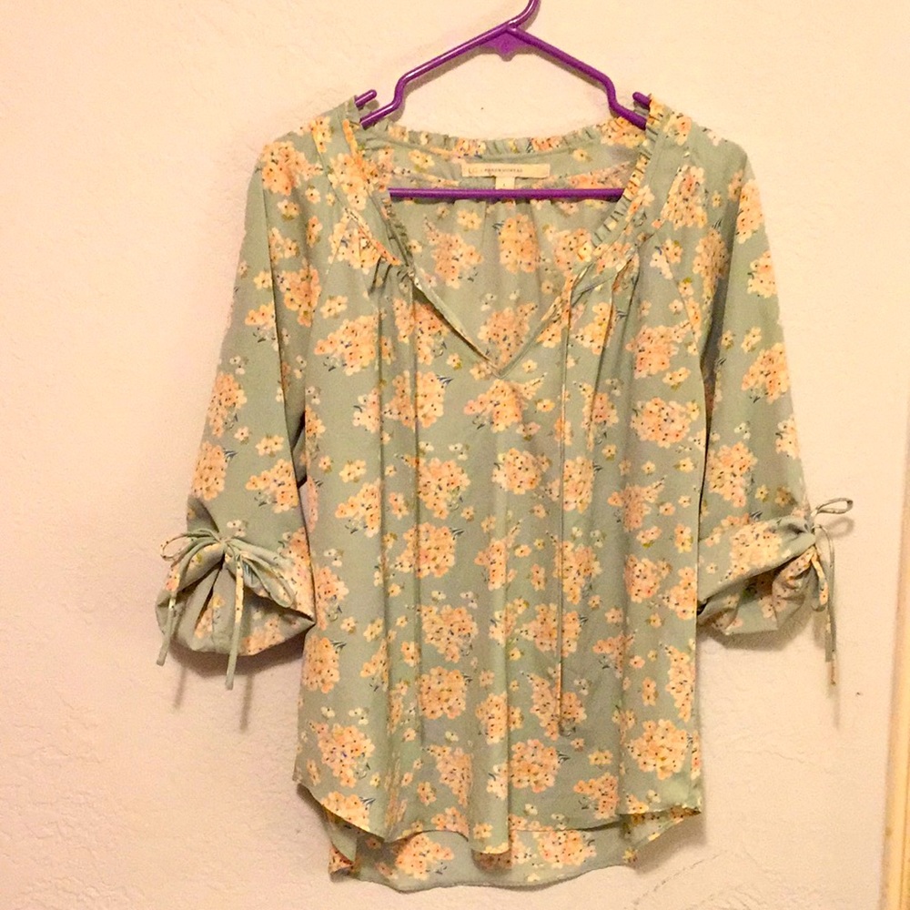 Light blue blouse with pink flowers